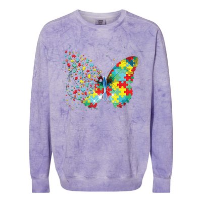 Autism Awareness Butterfly Peace Lover Gift Men Women Colorblast Crewneck Sweatshirt