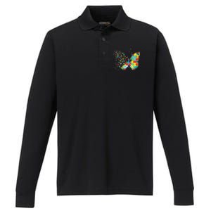 Autism Awareness Butterfly Peace Lover Gift Men Women Performance Long Sleeve Polo