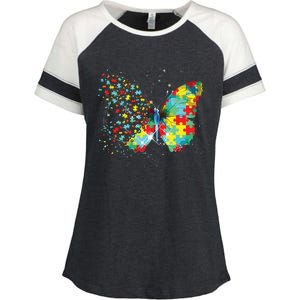 Autism Awareness Butterfly Peace Lover Gift Men Women Enza Ladies Jersey Colorblock Tee