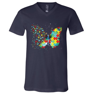 Autism Awareness Butterfly Peace Lover Gift Men Women V-Neck T-Shirt