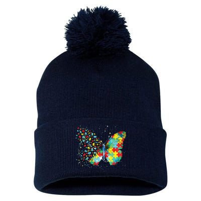 Autism Awareness Butterfly Peace Lover Gift Men Women Pom Pom 12in Knit Beanie