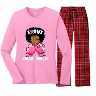 African American Breast Cancer For Women Girls Women's Long Sleeve Flannel Pajama Set 