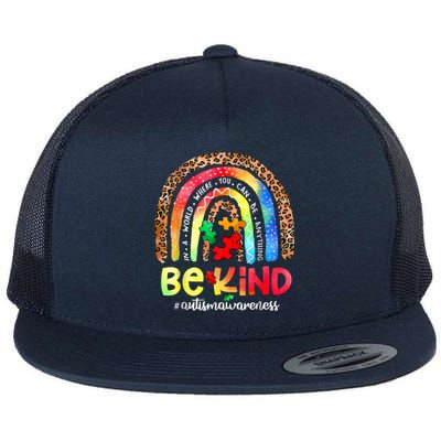 Autism Awareness Be Kind Leopard Rainbow Choose Kindness Great Gift Flat Bill Trucker Hat