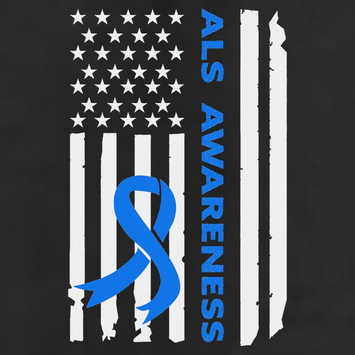 Als Awareness Blue Ribbon American Flag 7 Panel Mesh Trucker Snapback Hat