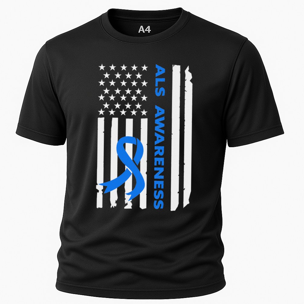 Als Awareness Blue Ribbon American Flag Cooling Performance Crew T-Shirt