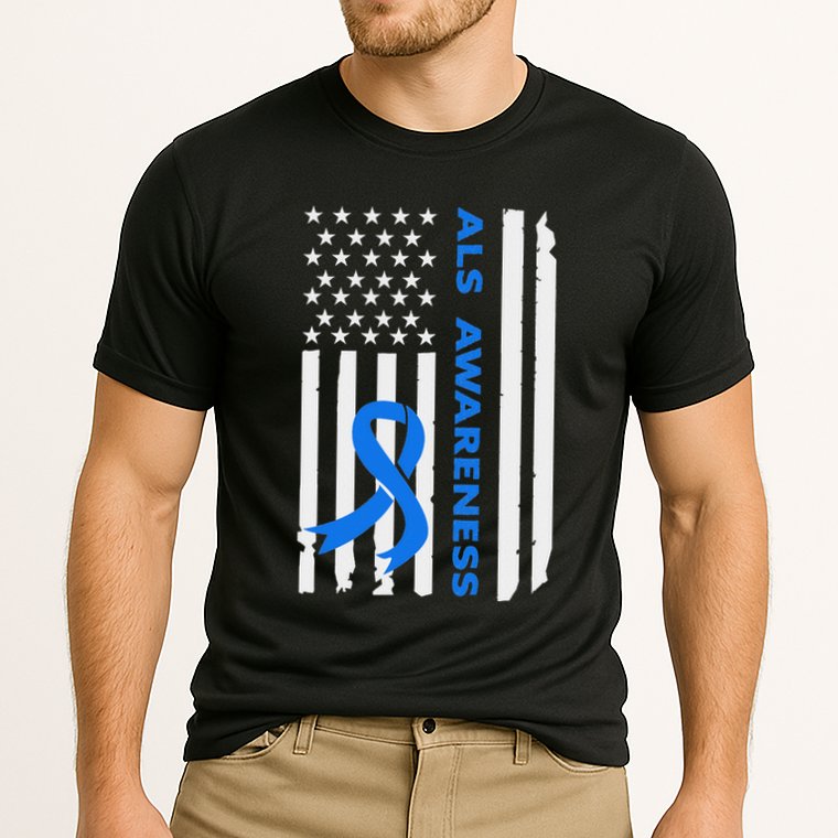 Als Awareness Blue Ribbon American Flag Cooling Performance Crew T-Shirt