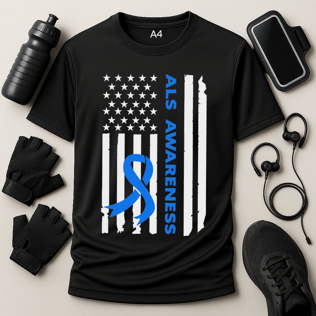 Als Awareness Blue Ribbon American Flag Cooling Performance Crew T-Shirt