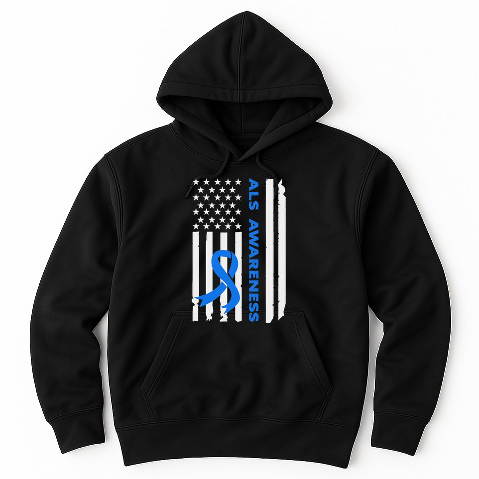 Als Awareness Blue Ribbon American Flag Hoodie