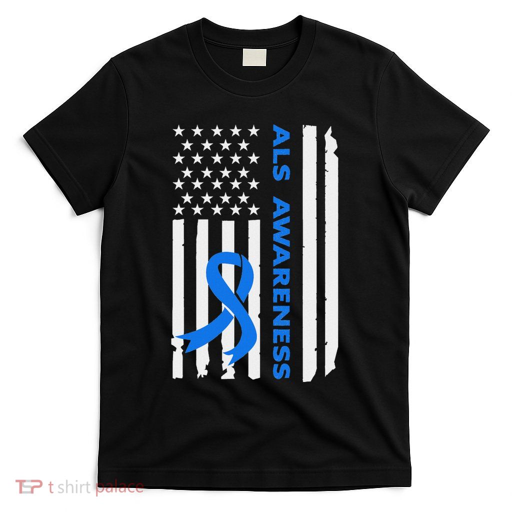 Als Awareness Blue Ribbon American Flag T-Shirt