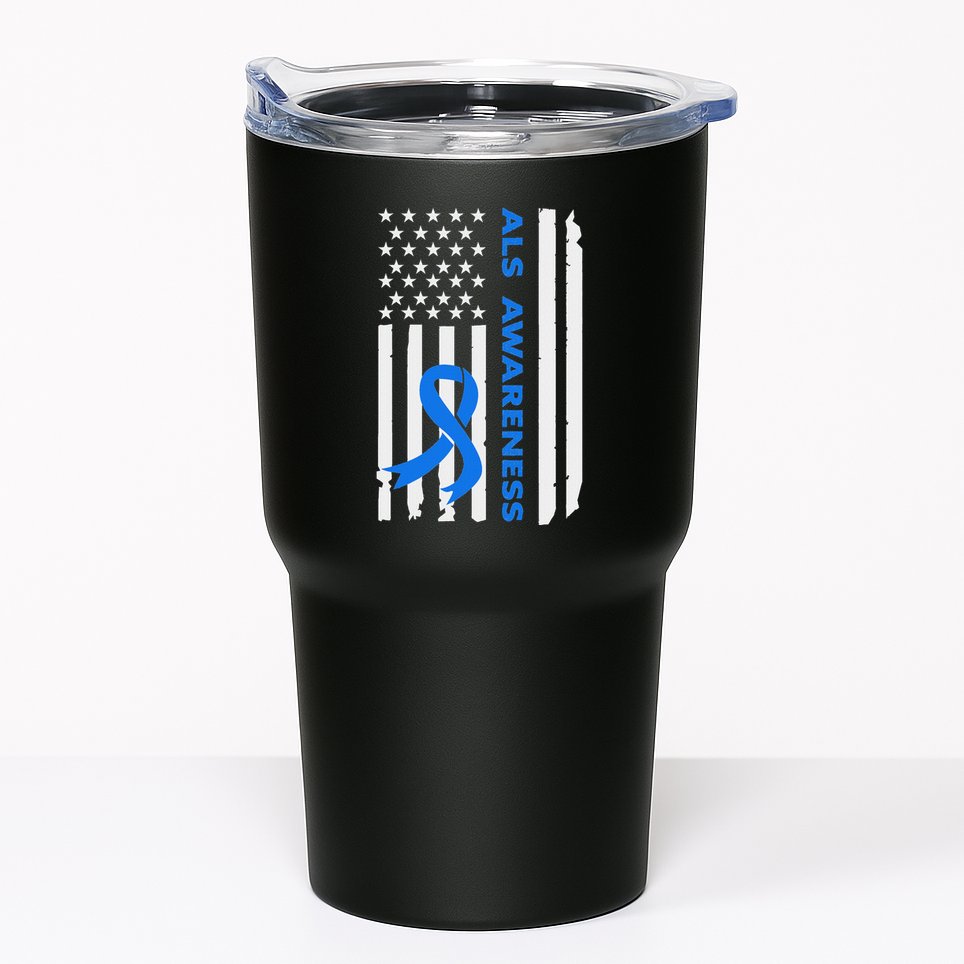 Als Awareness Blue Ribbon American Flag Tumbler