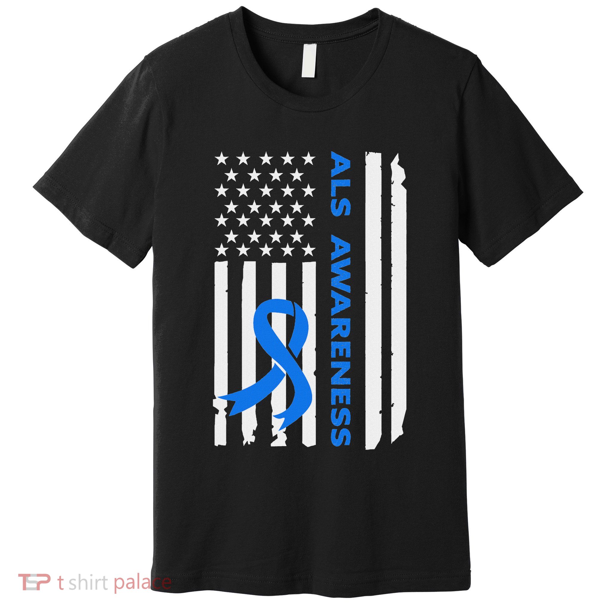 Als Awareness Blue Ribbon American Flag Premium T-Shirt