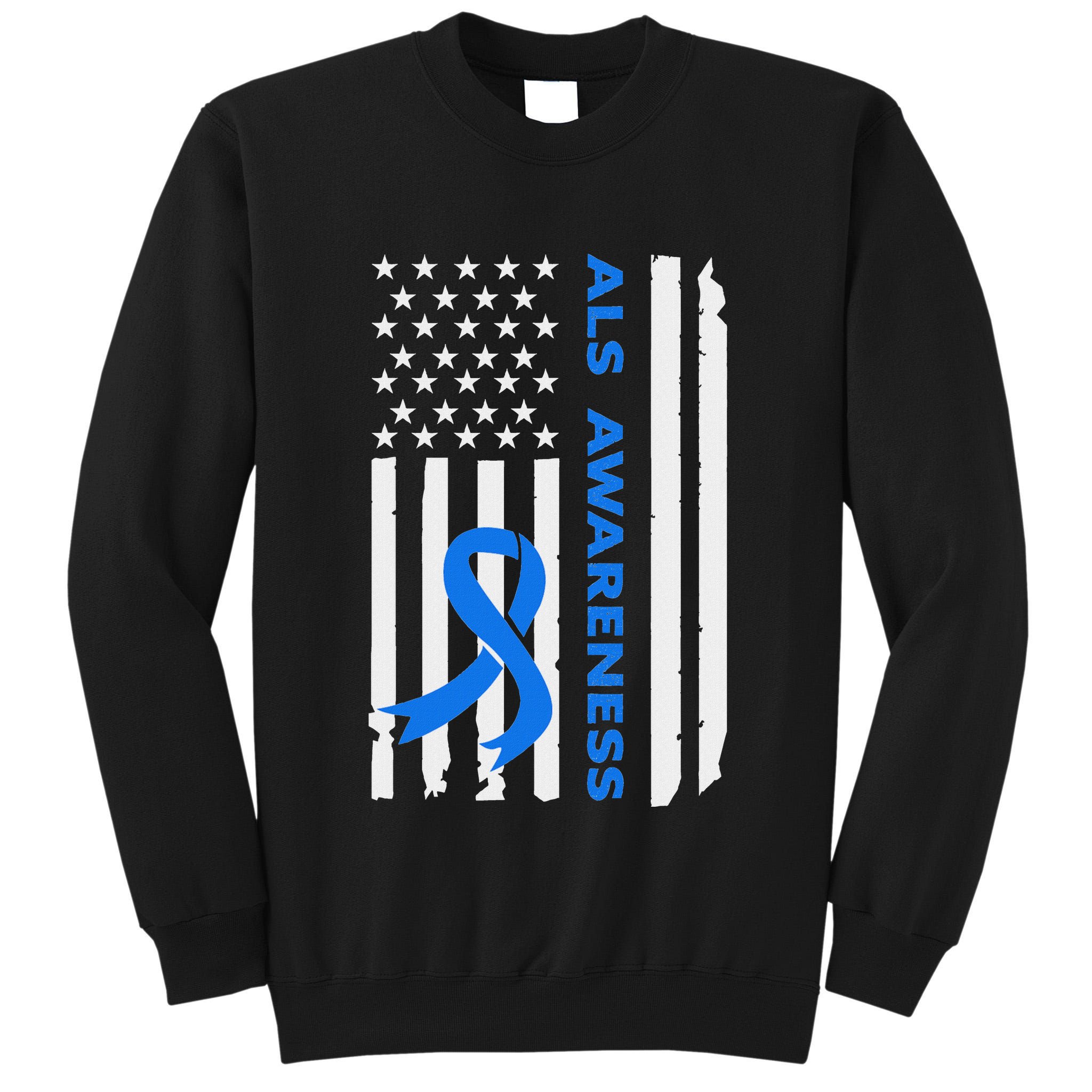 Als Awareness Blue Ribbon American Flag Tall Sweatshirt