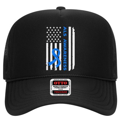 Als Awareness Blue Ribbon American Flag Trucker Hat