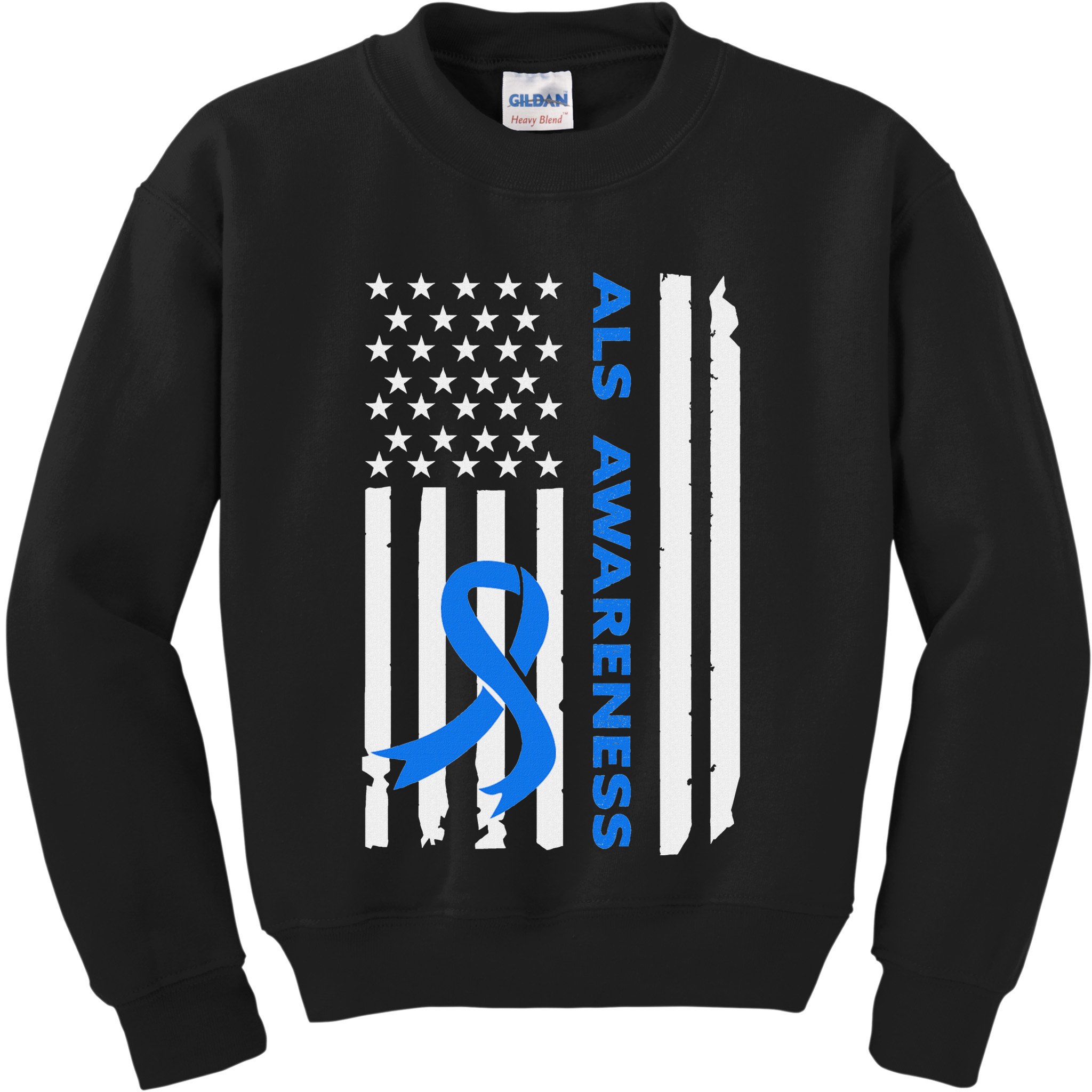 Als Awareness Blue Ribbon American Flag Kids Sweatshirt