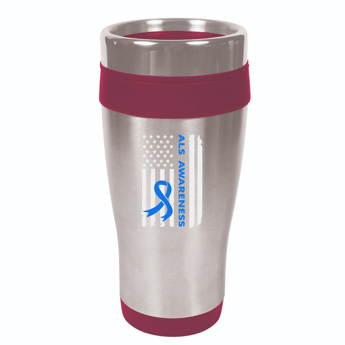 Als Awareness Blue Ribbon American Flag 16oz Travel Tumbler