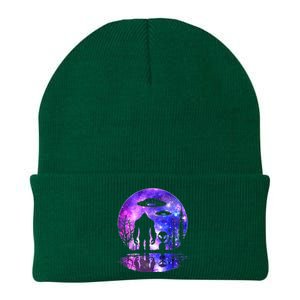 Alien And Bigfoot Full Moon Sasquatch Ufo Knit Cap Winter Beanie