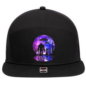 Alien And Bigfoot Full Moon Sasquatch Ufo 7 Panel Mesh Trucker Snapback Hat