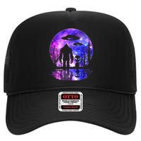 Alien And Bigfoot Full Moon Sasquatch Ufo High Crown Mesh Back Trucker Hat