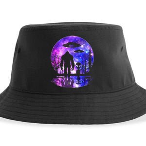 Alien And Bigfoot Full Moon Sasquatch Ufo Sustainable Bucket Hat