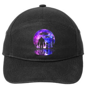 Alien And Bigfoot Full Moon Sasquatch Ufo 7-Panel Snapback Hat