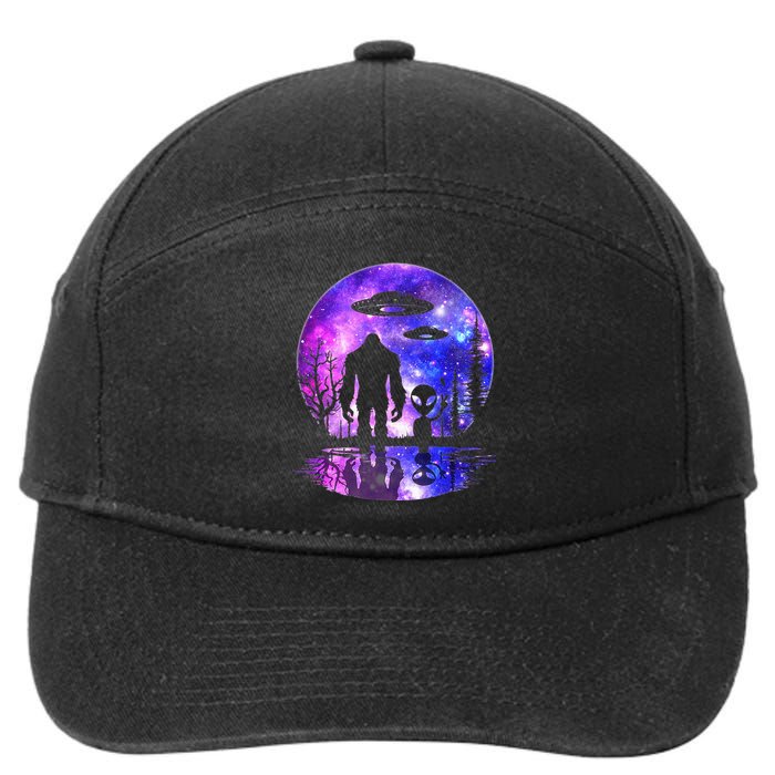 Alien And Bigfoot Full Moon Sasquatch Ufo 7-Panel Snapback Hat