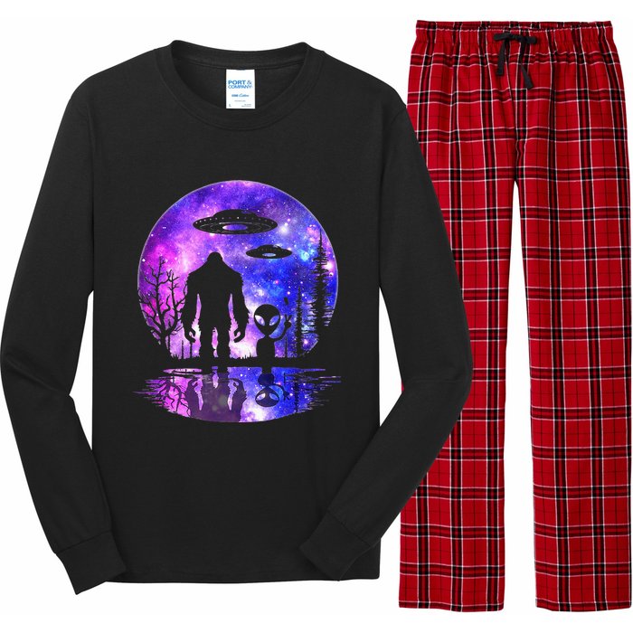 Alien And Bigfoot Full Moon Sasquatch Ufo Long Sleeve Pajama Set