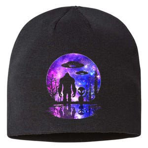 Alien And Bigfoot Full Moon Sasquatch Ufo Sustainable Beanie