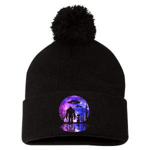 Alien And Bigfoot Full Moon Sasquatch Ufo Pom Pom 12in Knit Beanie