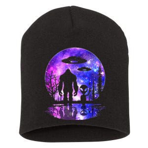 Alien And Bigfoot Full Moon Sasquatch Ufo Short Acrylic Beanie