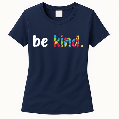 Autism Awareness Be Kind Colorful Puzzle Pieces Womens T-Shirt
