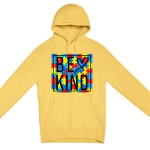 Autism Awareness Be Kind Kindness Puzzle Ribbon Heart Premium Pullover Hoodie