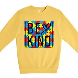 Autism Awareness Be Kind Kindness Puzzle Ribbon Heart Premium Crewneck Sweatshirt