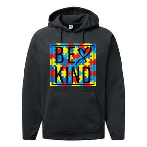 Autism Awareness Be Kind Kindness Puzzle Ribbon Heart Performance Fleece Hoodie