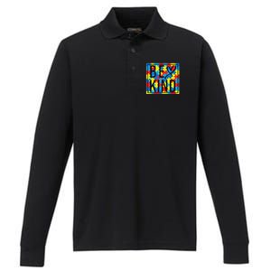 Autism Awareness Be Kind Kindness Puzzle Ribbon Heart Performance Long Sleeve Polo