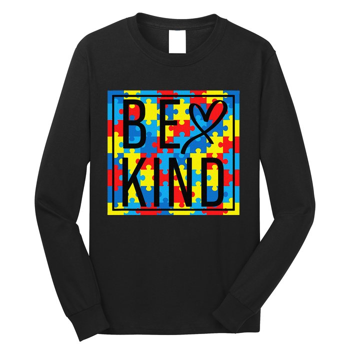 Autism Awareness Be Kind Kindness Puzzle Ribbon Heart Long Sleeve Shirt