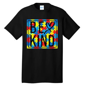 Autism Awareness Be Kind Kindness Puzzle Ribbon Heart Tall T-Shirt