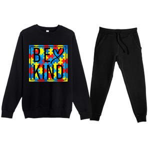 Autism Awareness Be Kind Kindness Puzzle Ribbon Heart Premium Crewneck Sweatsuit Set