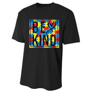 Autism Awareness Be Kind Kindness Puzzle Ribbon Heart Performance Sprint T-Shirt