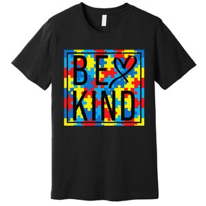 Autism Awareness Be Kind Kindness Puzzle Ribbon Heart Premium T-Shirt