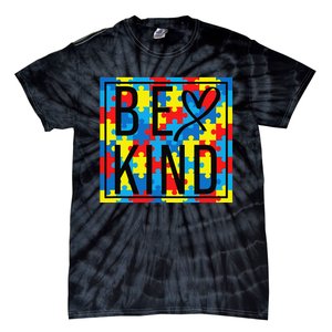 Autism Awareness Be Kind Kindness Puzzle Ribbon Heart Tie-Dye T-Shirt