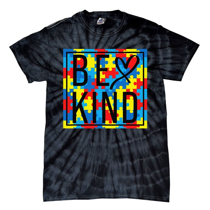 Autism Awareness Be Kind Kindness Puzzle Ribbon Heart Tie-Dye T-Shirt