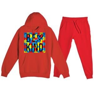 Autism Awareness Be Kind Kindness Puzzle Ribbon Heart Premium Hooded Sweatsuit Set