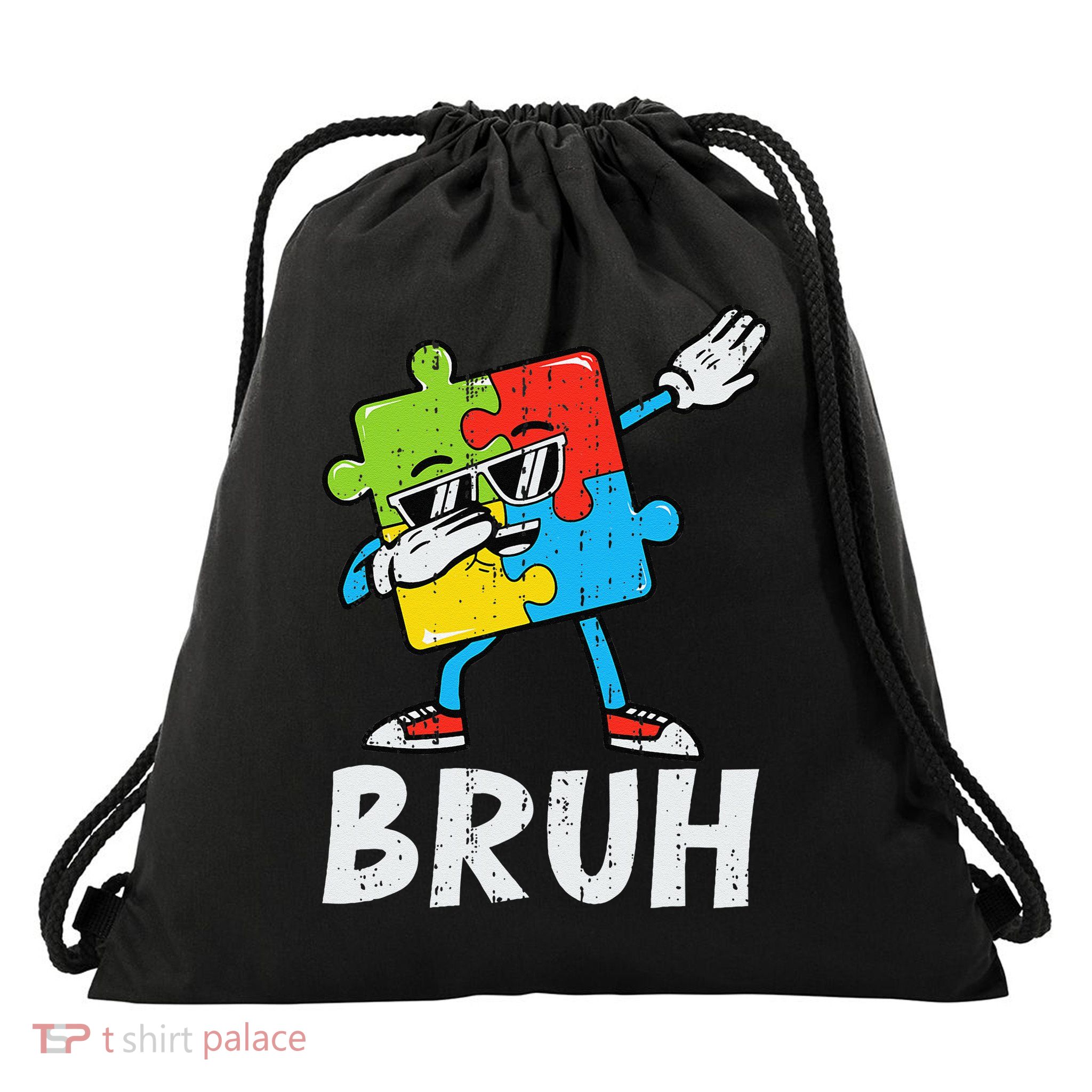 Autism Awareness Bruh Dabbing Puzzle Piece Dab Teen Gift Drawstring Bag