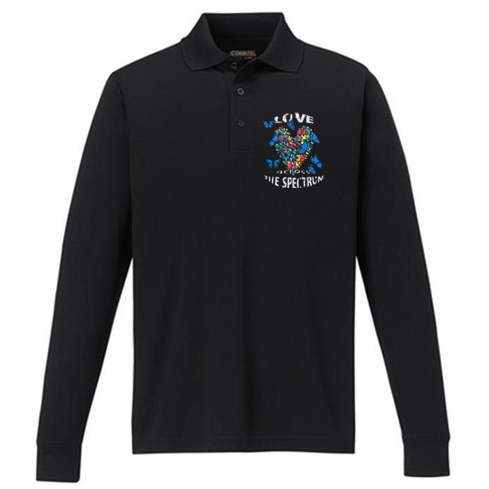 Autism Awareness Blue Butterflies Tee Spectrum Performance Long Sleeve Polo