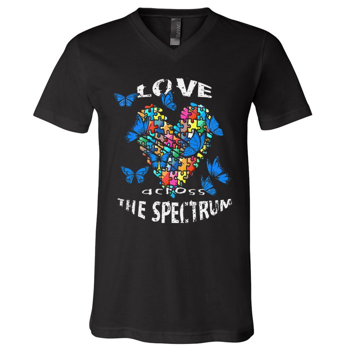 Autism Awareness Blue Butterflies Tee Spectrum V-Neck T-Shirt