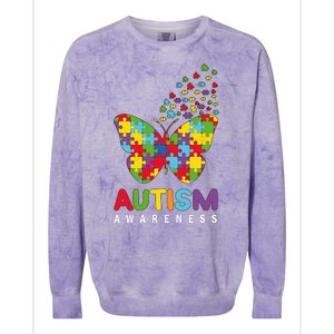 Autism Awareness Butterfly Puzzle Pieces Colorblast Crewneck Sweatshirt