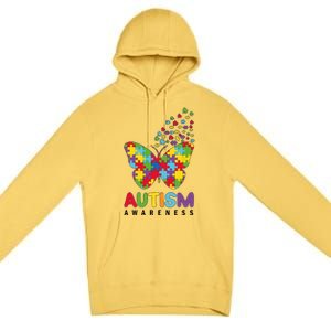 Autism Awareness Butterfly Puzzle Pieces Premium Pullover Hoodie