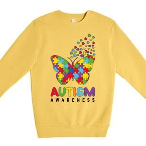 Autism Awareness Butterfly Puzzle Pieces Premium Crewneck Sweatshirt