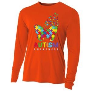 Autism Awareness Butterfly Puzzle Pieces Cooling Performance Long Sleeve Crew