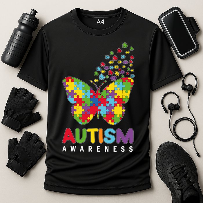 Autism Awareness Butterfly Puzzle Pieces Performance Shirt